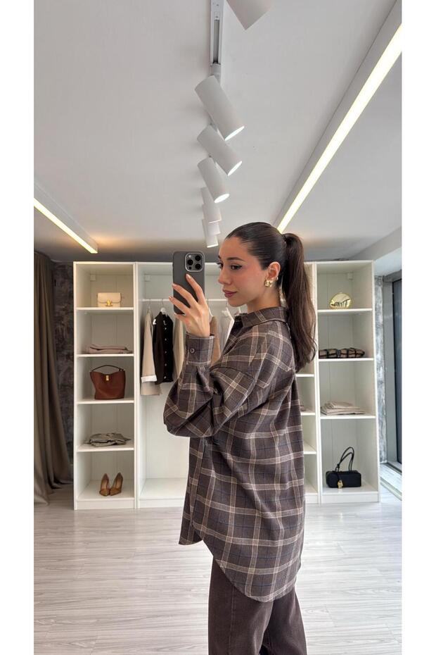 OVERSIZE EKOSELİ ODUNCU GÖMLEK - KAHVE - 3