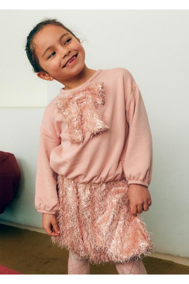 Abel&Lula Girls' Sequined Skirt Suit with Bow