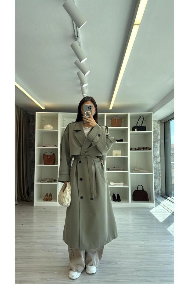OVERSIZE UZUN TRENÇKOT - HAKİ - 4