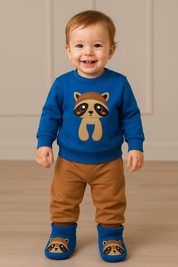 Unisex Bebek Lion Eşofman Takımı 3 İp Şardonlu Panduf Hediyeli - 1