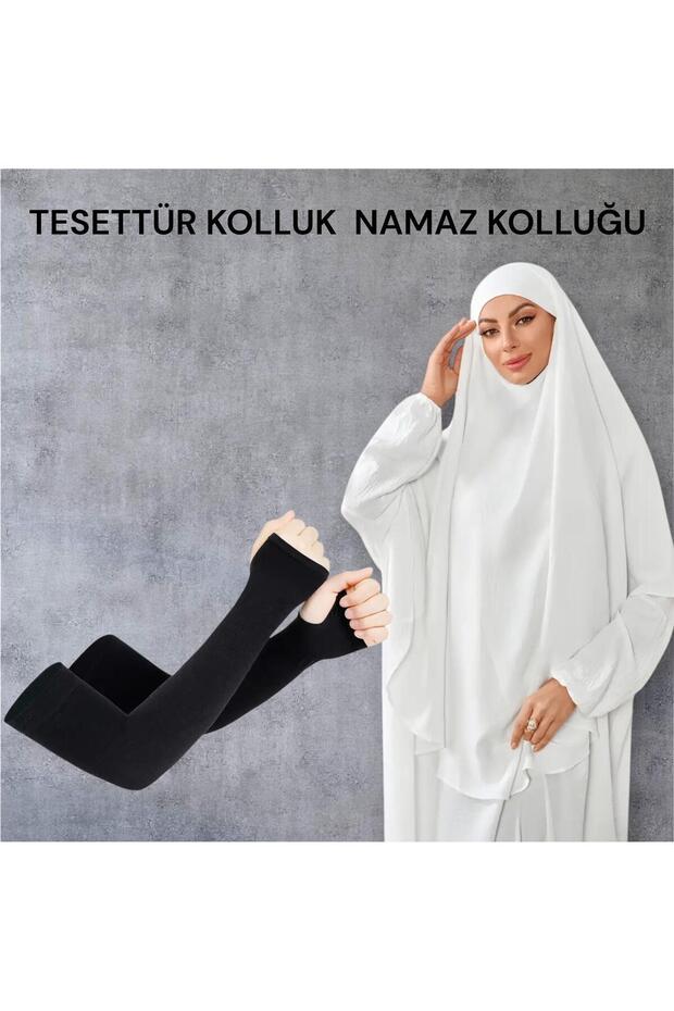 1 Pair of Practical Hijab Sleeves Lycra Stretchy Prayer Sleeves Solid Black