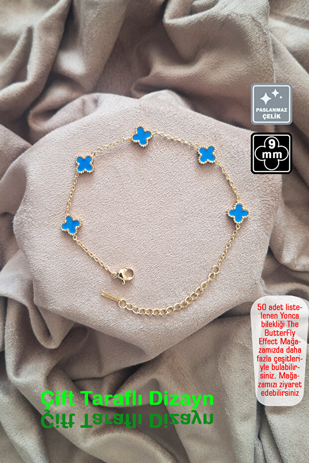 🍀 4 Leaf Clover Steel Bracelet 🎨   Turquoise Gold Tiny