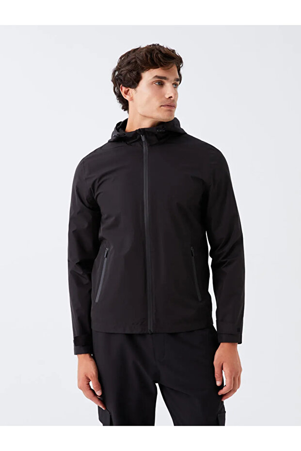XSIDE ACTIVE Siyah Standart Kalıp Kapüşonlu Erkek Yağmurluk - 1