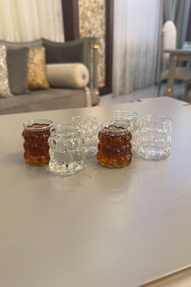6’lı Boncuk Şekilli Mini Üzüm Kahve Yanı Borosilikat Bardak Seti (75 ml) - 3