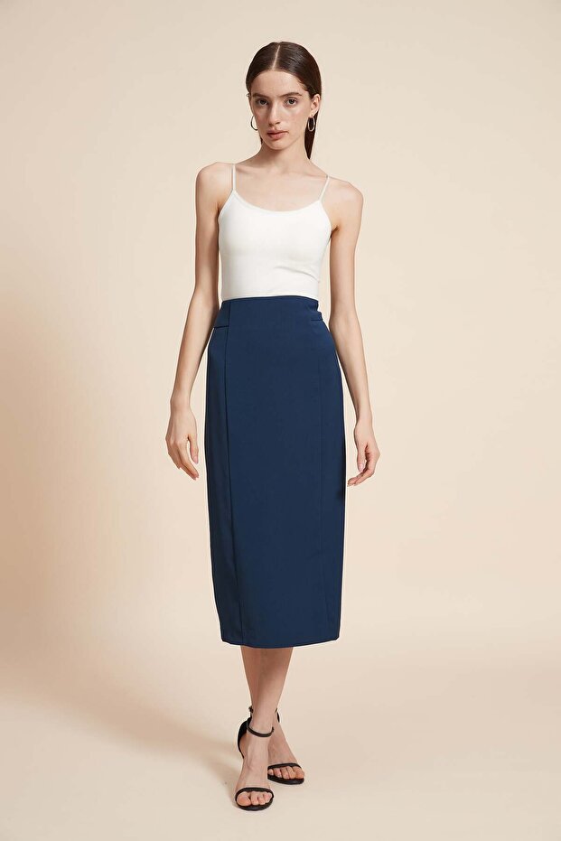 Solid Midi Skirt with Straight Cut - 1