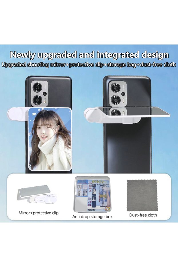 White Adjustable Sky Mirror 2-in-1 Phone Rear Selfie Mirror Shooting Clip Outdoor Travel Phone