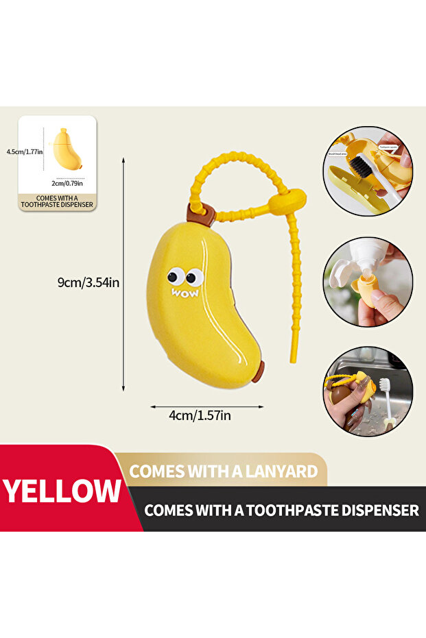 YELLOW Banana toothbrush protective cap with toothpaste storage box - compact and convenient - essen