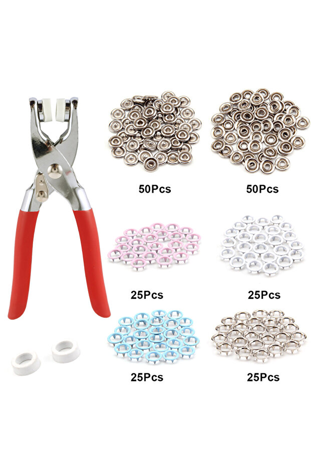 1 set B 1 Set Metal Snap Fasteners Button Kits Heavy Duty Snap Button Tool with Adjustable Pliers Se