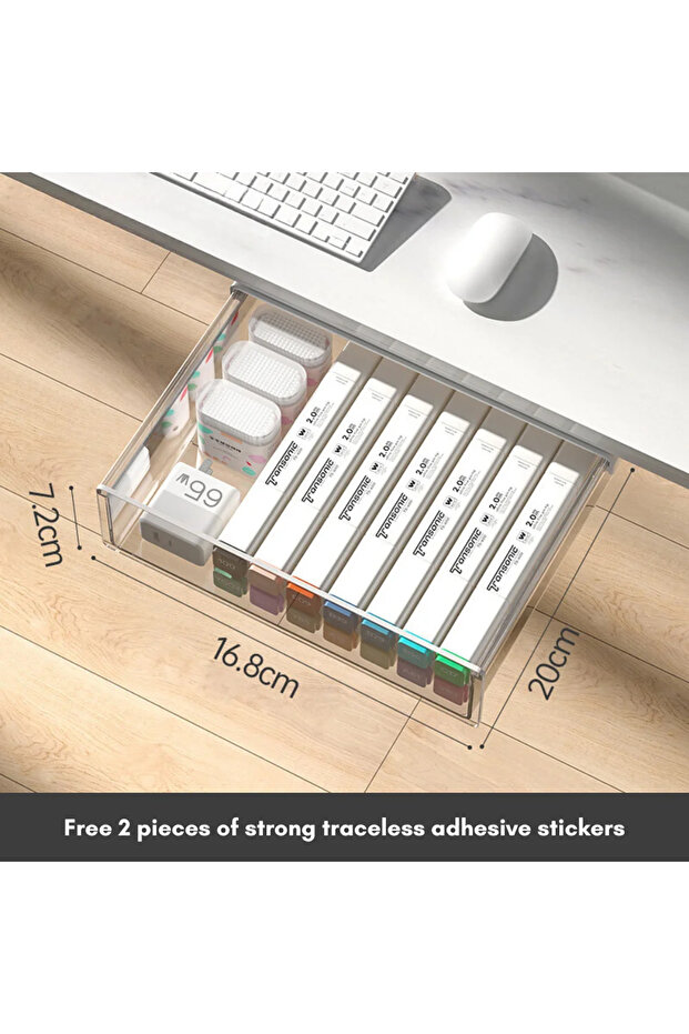 White Under-desk drawer storage box, large capacity desk invisible storage box easy to install shelf - 1