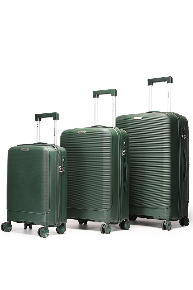 3-Piece Polypropylene Luggage Set | 20”, 24”, 28” Lightweight Suitcases - Dark Green