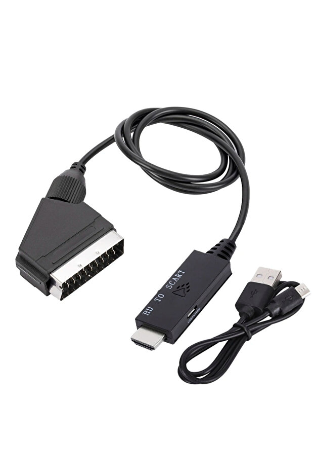 black HDMI-Compatible to Scart Converter HDMI-Compatible Input to Scart Output Audio Video Cable Ada - 1