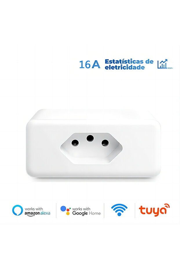 1PC Tuya 16A Brazil Standard WiFi Smart Plug with Power Monitor, Smart Life APP Smart Socket Voice W - 1