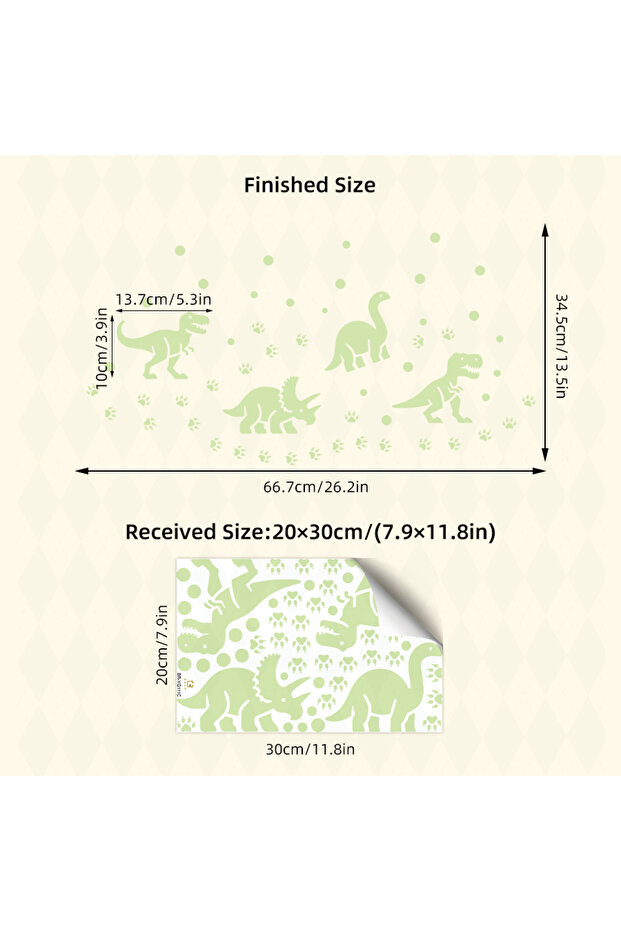 BR-YG111C Glow-in-the-Dark Cartoon Dinosaur Wall Stickers - Dinosaur Claw Print Decals Self-Adhesiv