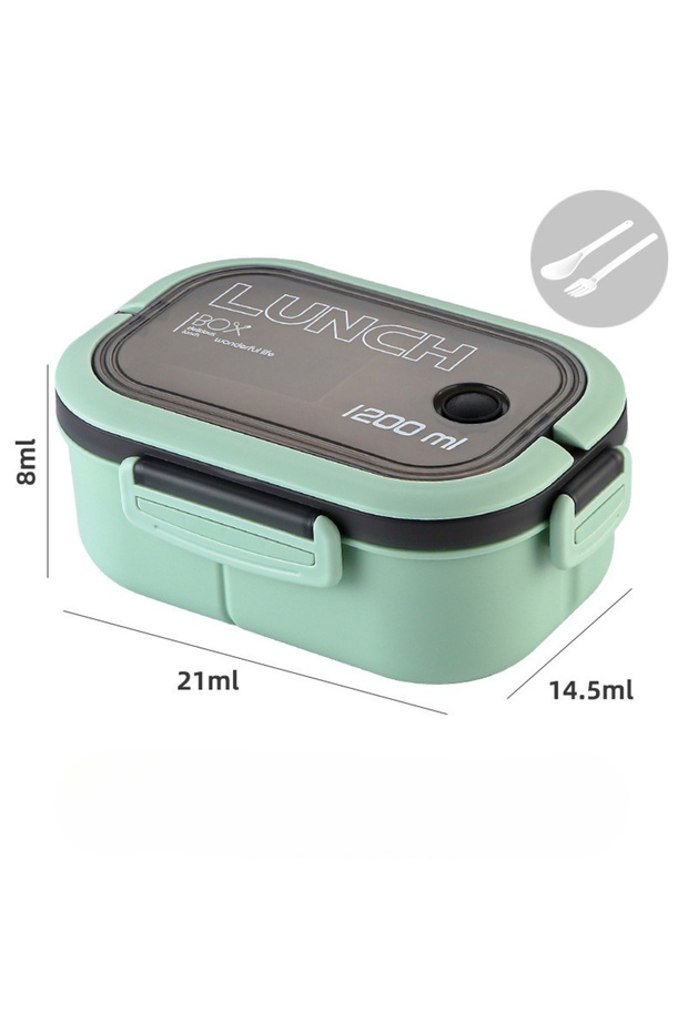 2 B 1200ML Double-layer Lunch Box Portable Compartment Food Box Microwave Lunch Box with Spoon Fork