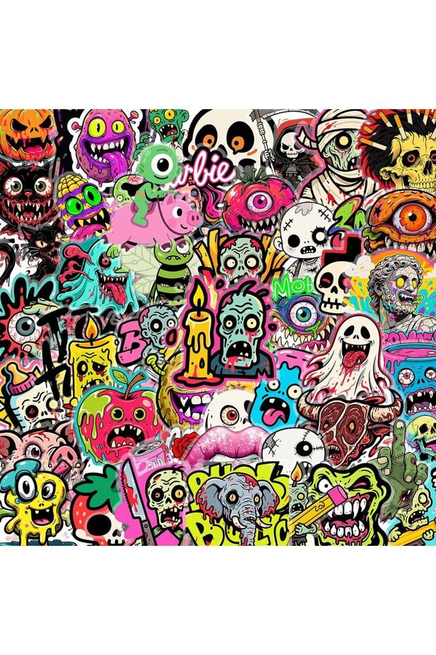 MULTICOLOR 50Pcs Cool Horror Skull Stickers Horror Gothic Decals For Phone Laptop Suitcase Notebook