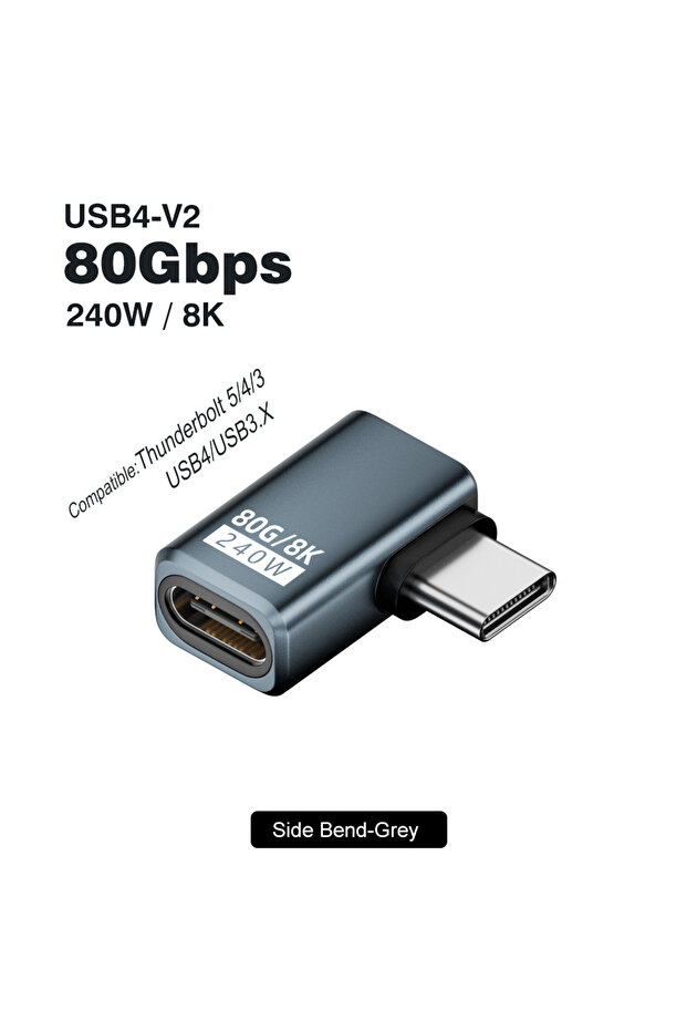 محول USB4 V2 من النوع C بزاوية 90 درجة وسرعة 80 جيجابت في الثانية مع انحناء جانبي ومحول Thunderbolt 5 4 3 Elbow بقدرة 240 وات