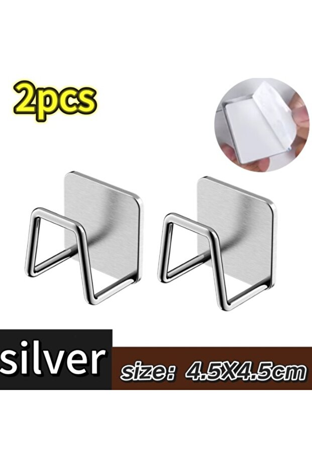 silver-2pcs Kitchen Sponges Holder Self Adhesive Sink Sponges Drain Drying Rack Stainless Steel Stor