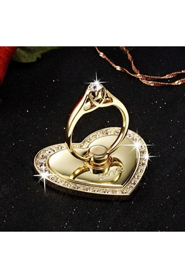 Gold Heart-shaped Diamond Mobile Phone Holder Phone Ring Holder Smartphone Accessories