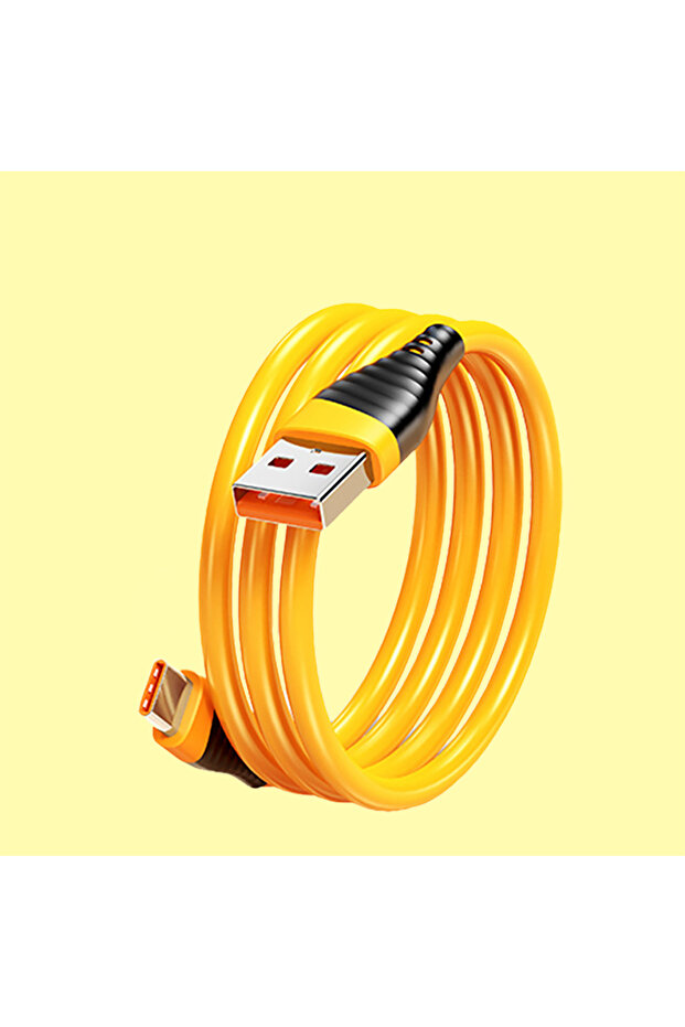 كابل بيانات شحن سريع USB من النوع C بقوة 120 وات و6 أمبير أصفر بطول 1 متر، مصنوع من المطاط السائل الناعم، لشحن هواتف أندرويد