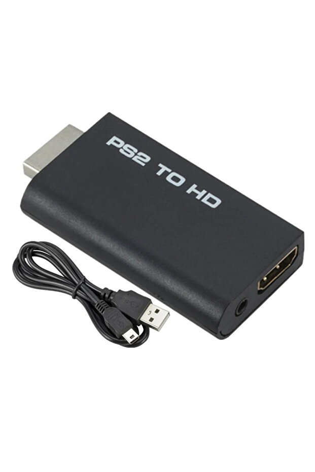 محول أسود متوافق مع PS2 إلى HDMI، يدعم تحويل ونقل الفيديو بدقة 1080P Full HD