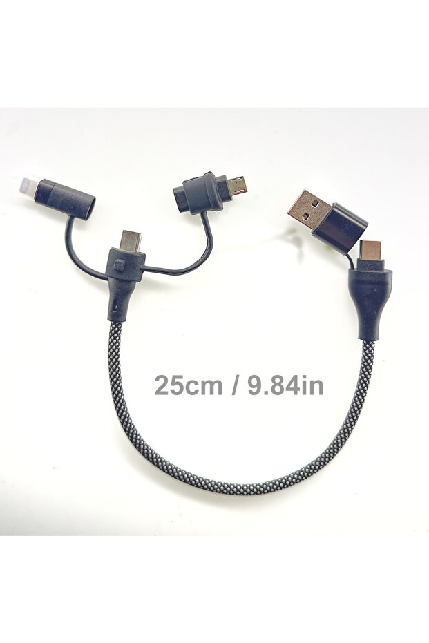 5 في 1 25 سم - أسود PD 65 واط 4 كابل شحن سريع متعدد 5 في 1 USB C مضفر من النايلون سلك مزامنة بيانات USB