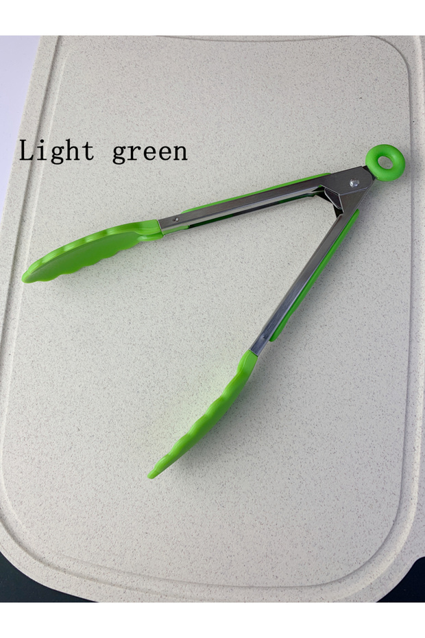 1Pcs Light Green-885 Anti Slip Cooking Serving Tongs Stainless Steel Food Clip Bread Salad Tong Heat