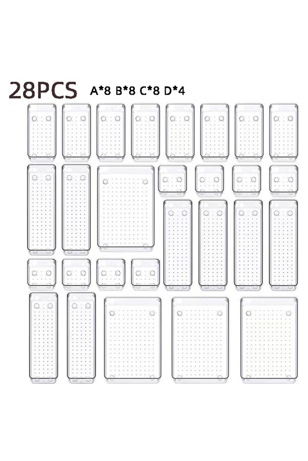 Transparent-28Pcs 25-piece Visual Drawer Storage Box Set Transparent Compartment Multi-functional De - 1
