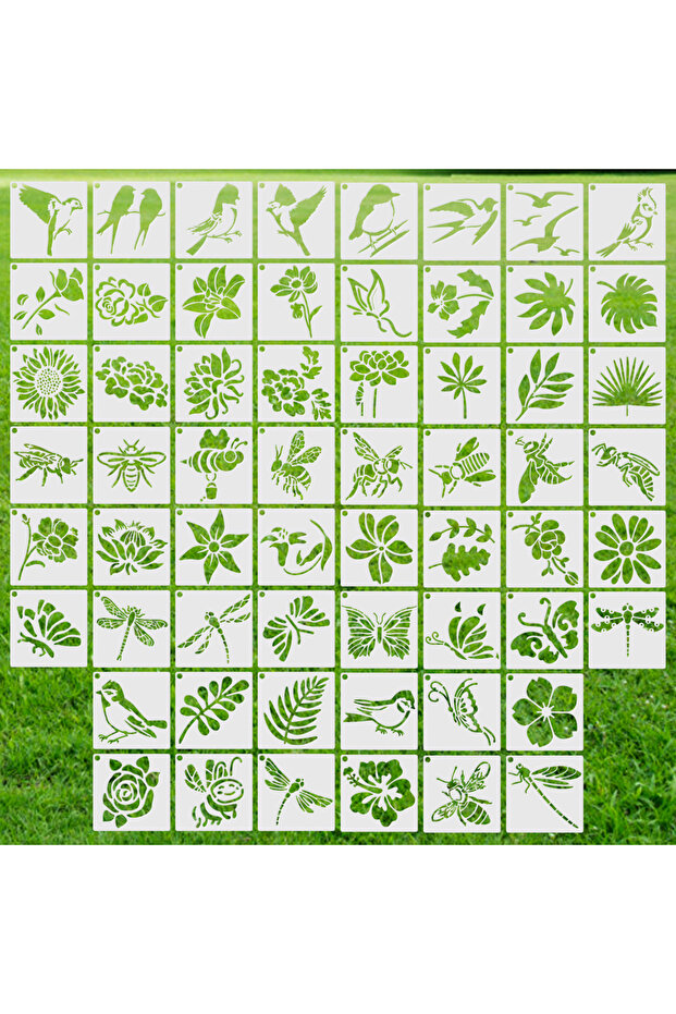 White 60 Pcs Plant Painting Template for Canvas Card Wood Drawing Stencils Botanical Birds and Insec