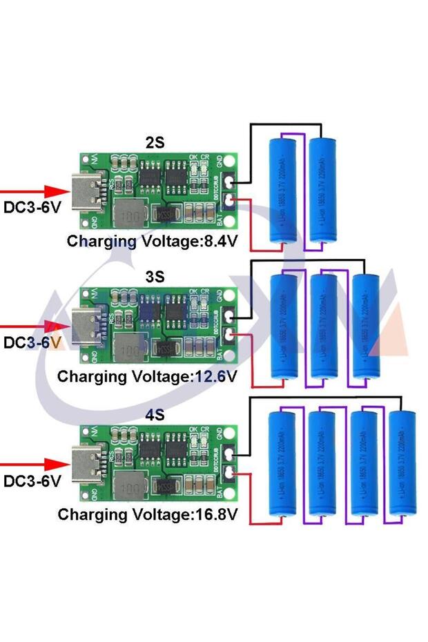 شاحن متعدد الخلايا 2S 2A 2S 3S 4S Type-C إلى 8.4V 12.6V 16.8V معزز ببطارية ليثيوم بوليمر ليثيوم أيون 7.4V