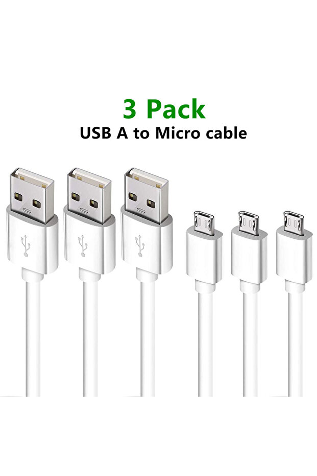 كابل شحن USB A إلى Micro بطول 1 متر أبيض، 3 أمتار، 2 متر، 1 متر، عبوة من 3 قطع، سلك شاحن هاتف بطول 10 أقدام، 6 أقدام، متوافق مع HTC وPS4 والكاميرا.