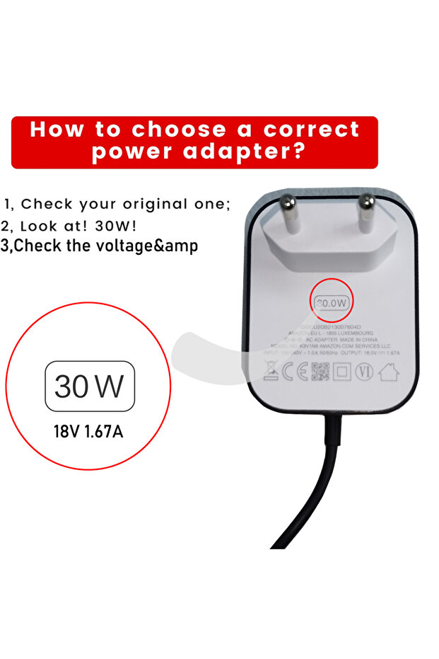 US PLUG 30W Power adapter for Amazon Echo Show 8 Echo Show 15 Echo Show 10(3rd Gen.) Echo 3rd and Ec - 4