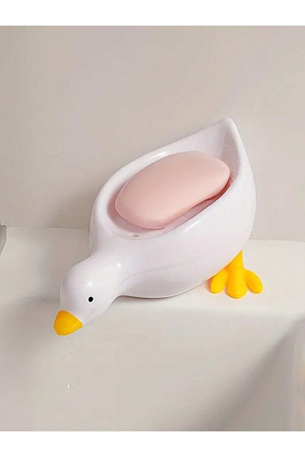 White 1Pc White Duck-Shaped Soap Rack, Plastic Material, Suitable for Kitchen and Bathroom Counterto