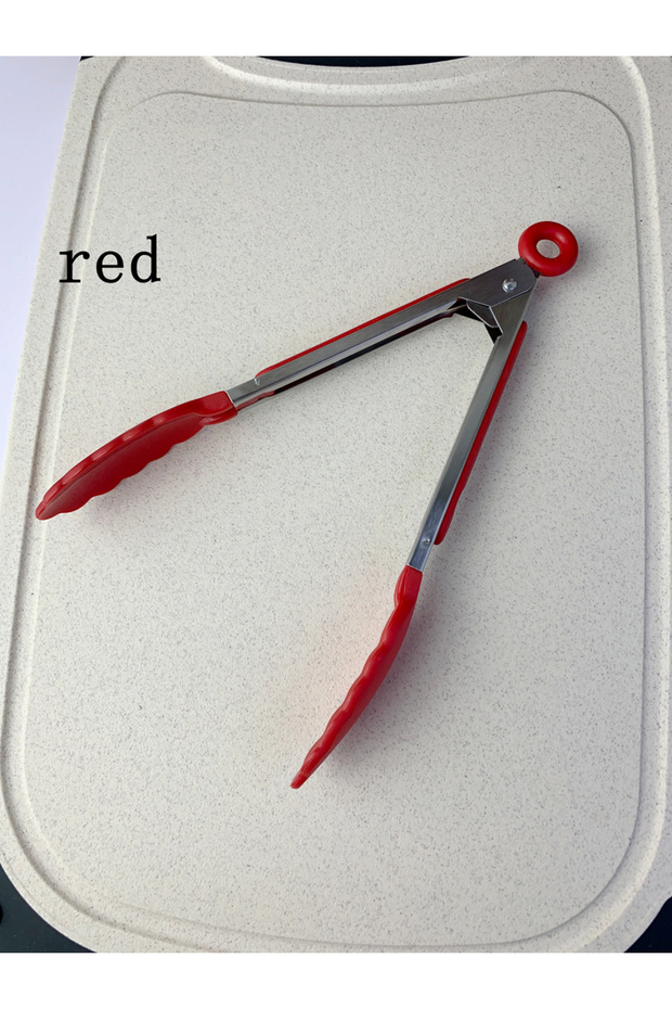 1Pcs Red-885 Anti Slip Cooking Serving Tongs Stainless Steel Food Clip Bread Salad Tong Heat-Resista