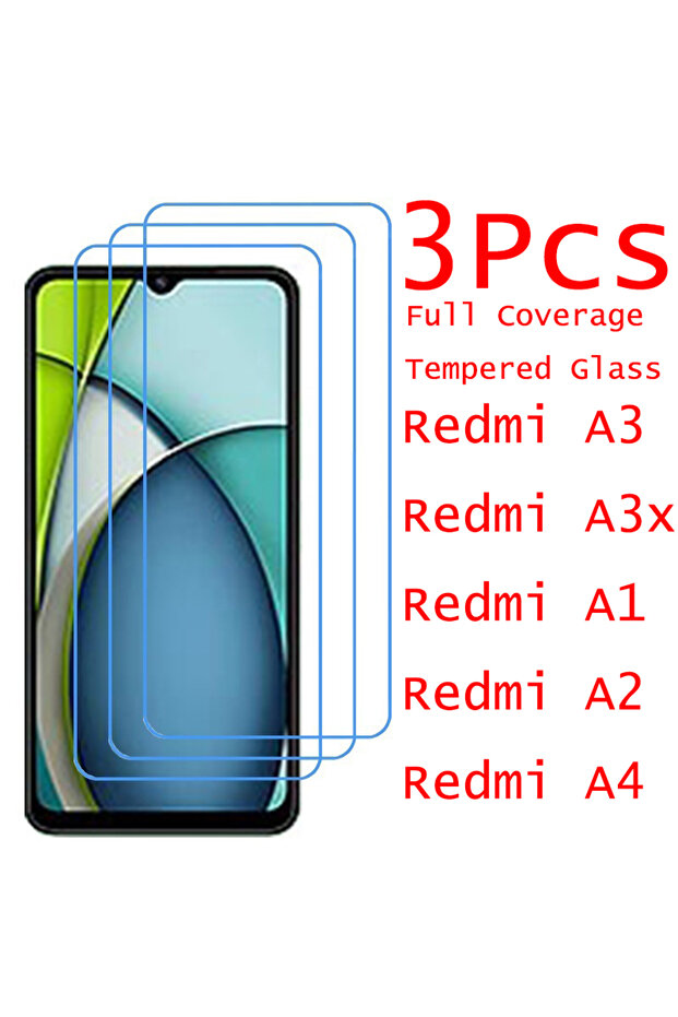 واقي شاشة زجاجي مقوى لهاتف Redmi A2 (3 قطع) وهاتف Redmi A4 وA3 وA3x وA1 وA1+ وA2 وA2+ 5G.