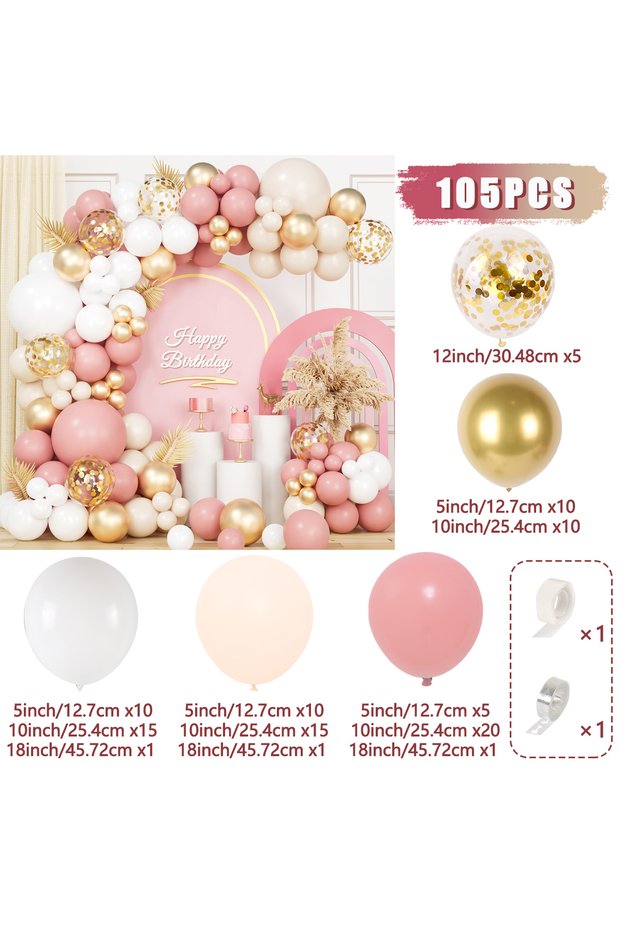 Other 1 Retro Pink White Gold Balloons Garland Arch Kit Birthday Party Decoration Kids Baby Shower W