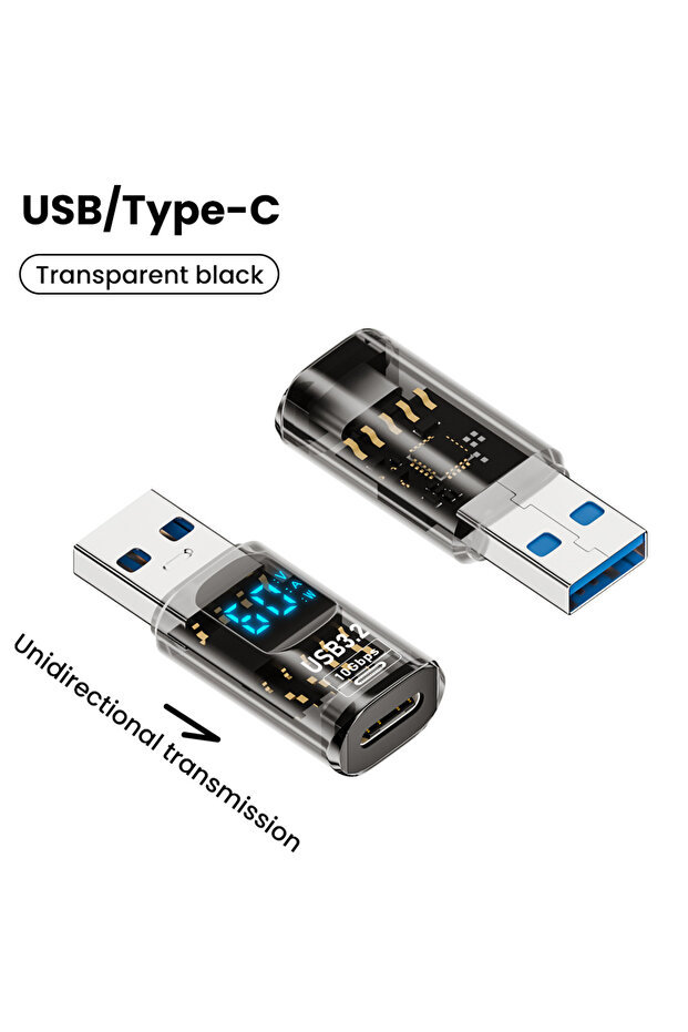 USB Male to C Light 1PC Digital LED Display USB 3.2 Adapter 36-60W 10Gbps Laptop Type-C Converter Da