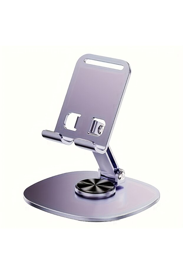 Purple Foldable Metal Phone Stand - 360° Rotating Compact Holder for Smartphones, Tablets, Office &