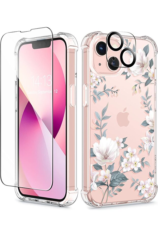Designed for iPhone 13 Case 6.1 Inch, with Tempered Glass Screen Protector + Camera Lens Pro