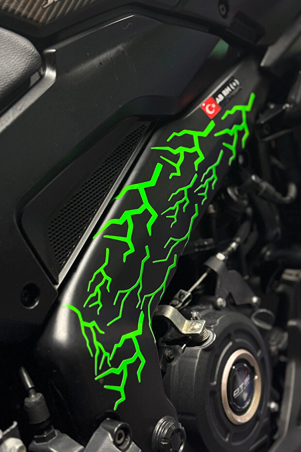 Neon Green Lightning-Strelok Sticker Set for Motorcycle and Helmet (16 Individual Lightning Stickers in Total)