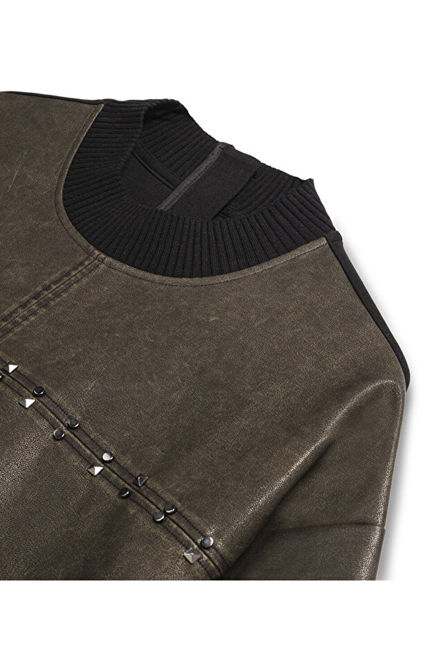 DERİ GÖRÜNÜMLÜ TROK BASKILI BLUZ - 4