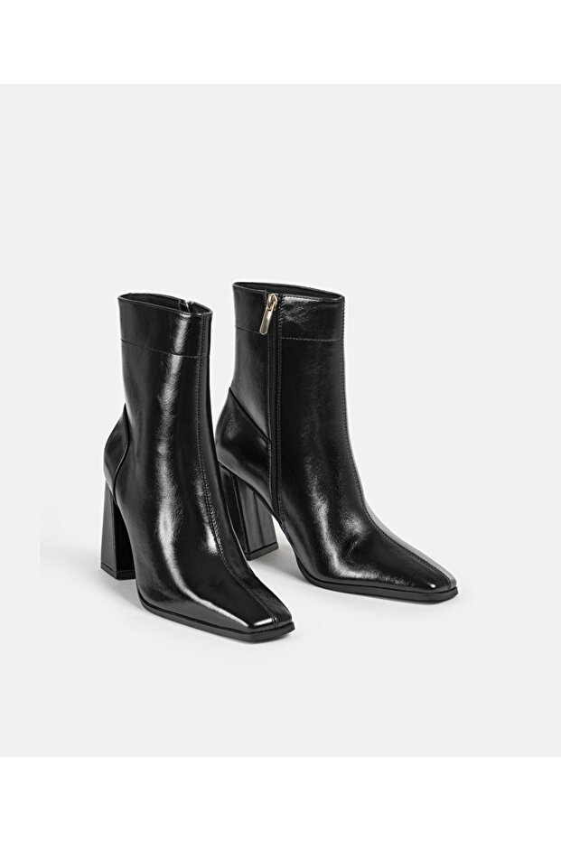 Blok topuklu deri görünümlü bot - 3