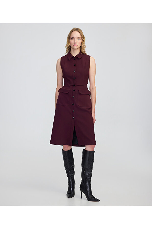 Geniş cepli midi elbise - 2