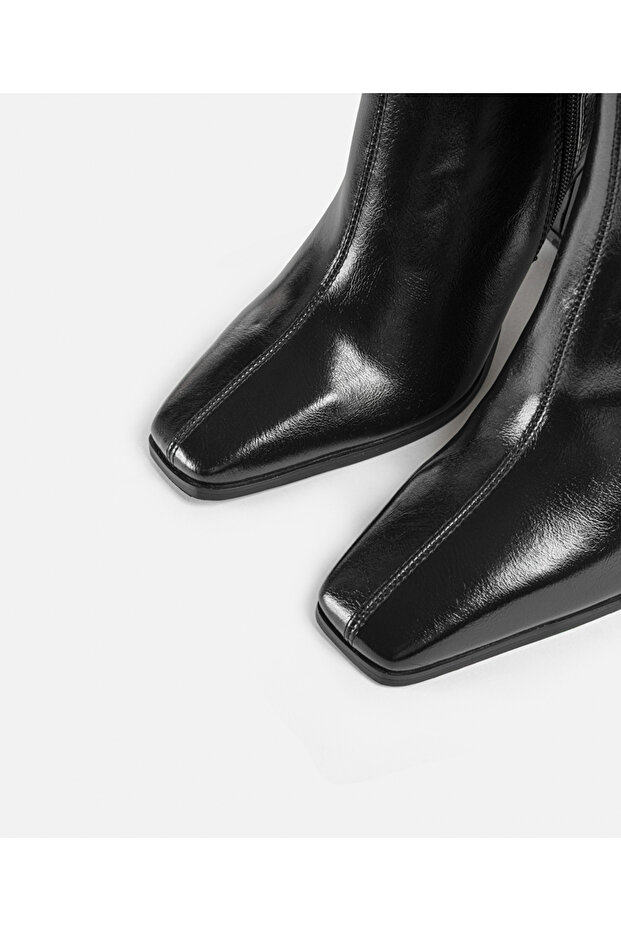 Blok topuklu deri görünümlü bot - 4