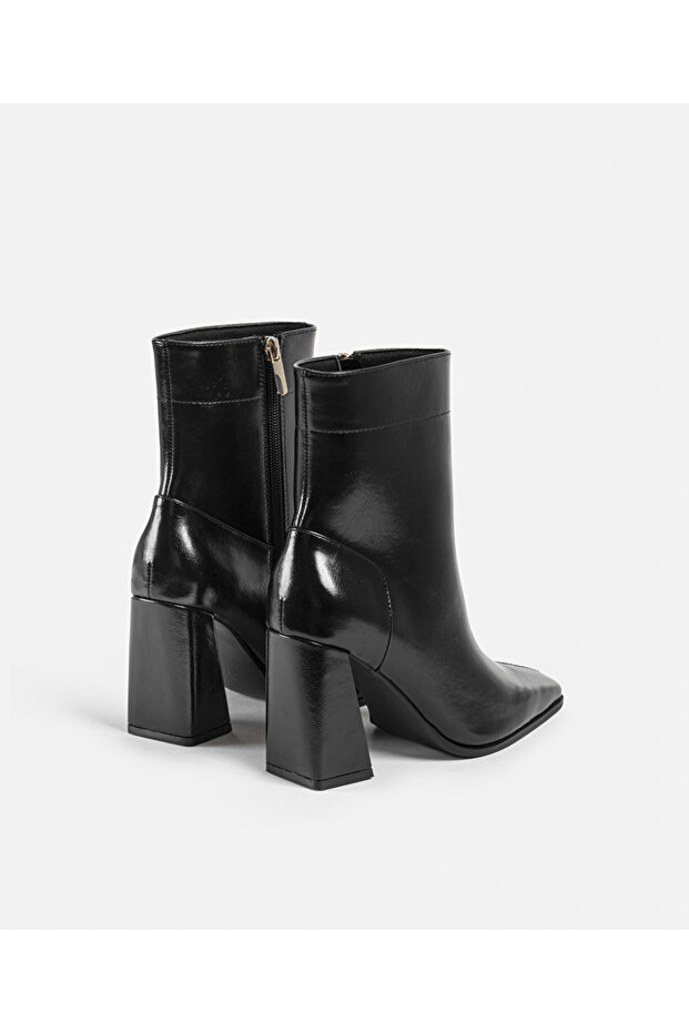 Blok topuklu deri görünümlü bot - 5