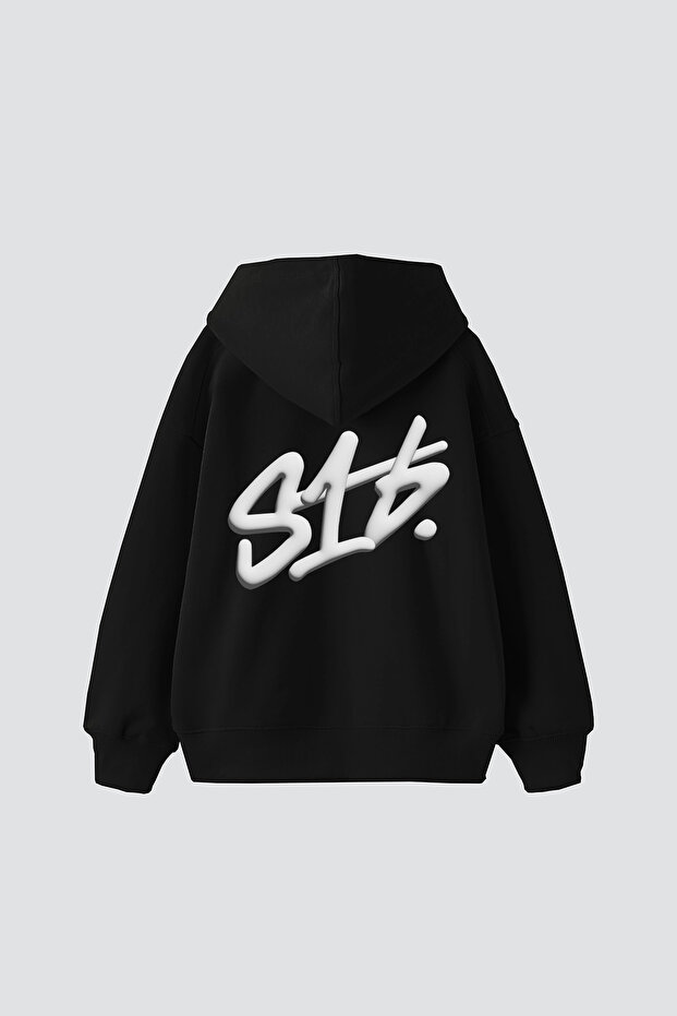 S16 Printed Oversize Unisex Black Hoodie