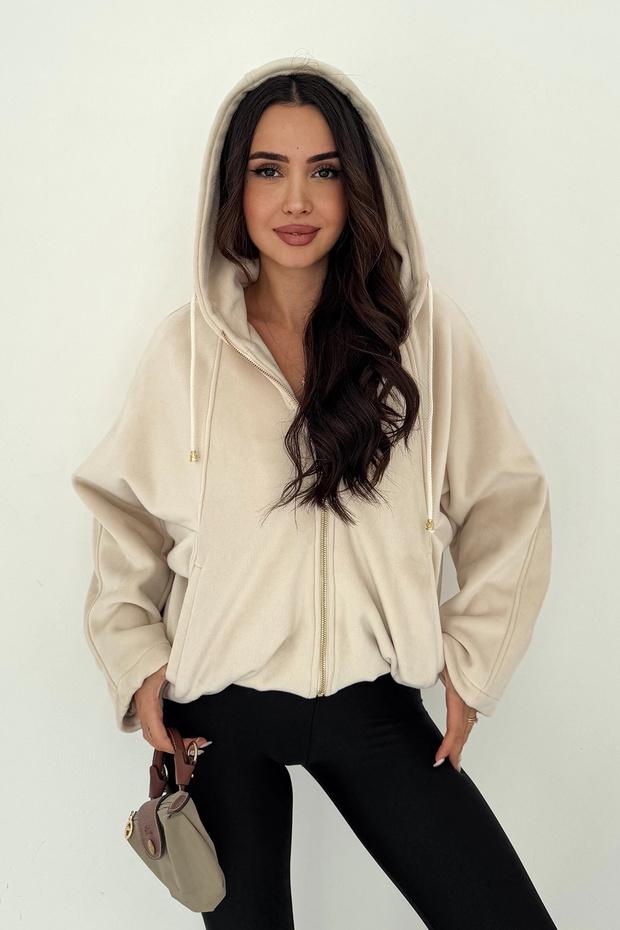 Fur Fabric Hooded Coat White
