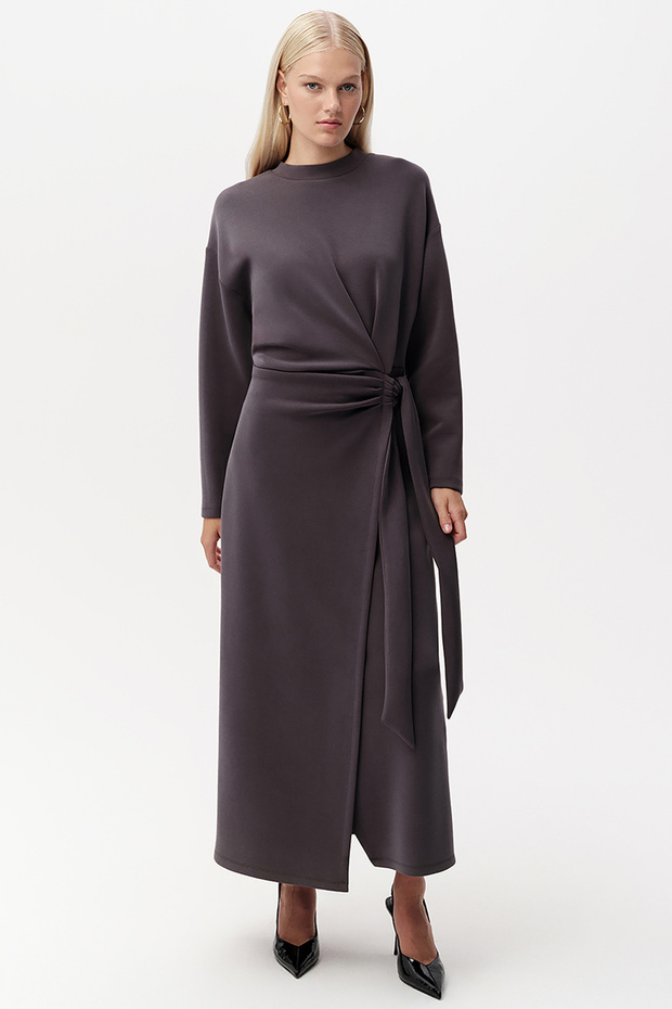Crew Neck Tie Detail Regular Midi Dress