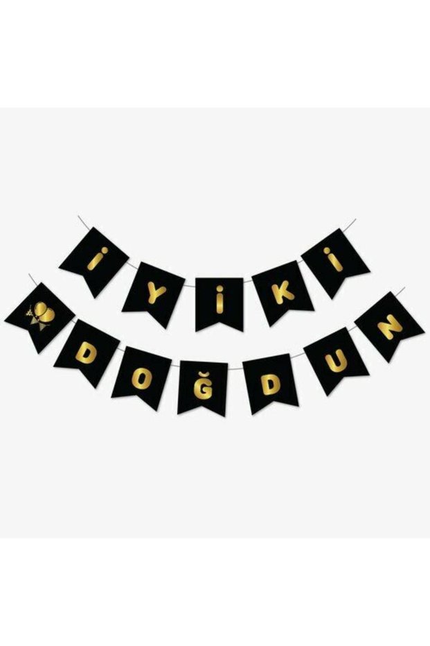 İstoç İyiki Doğdun Black with Gold Zigzag Banner