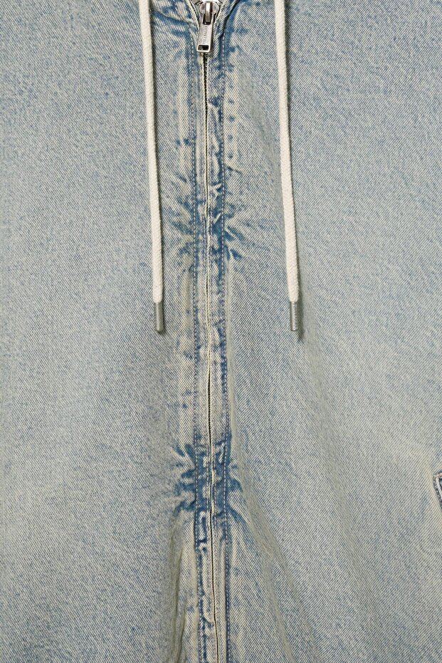 Kapüşonlu kürklü fermuarlı denim ceket - 8