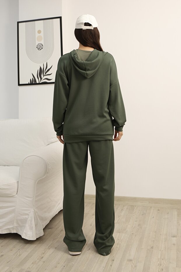 KAPÜŞONLU FERMUARLI GENİŞ PAÇA MODAL KUMAŞ EŞOFMAN TAKIM - 4